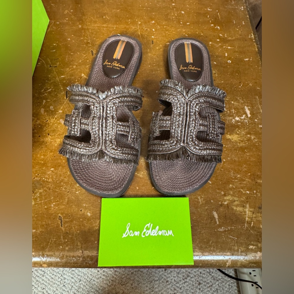 Sam Edelman Chocolate Raffia Slides - Picture 3 of 9